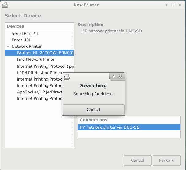 XFCE Searching For Printer Drivers