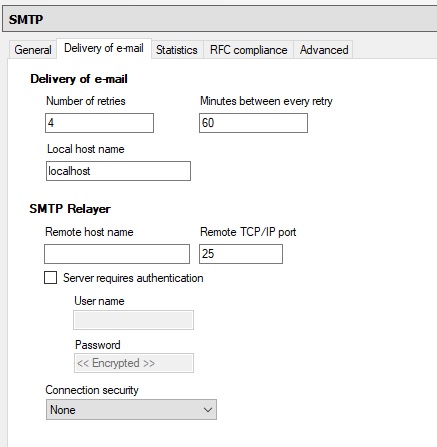 Localhost SMTP settings in hMailServer Administrator