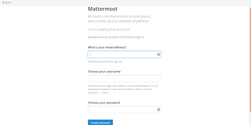 Create Mattermost Account