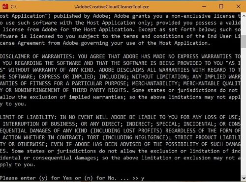 Adobe Creative Cloud Cleaner Disclaimer