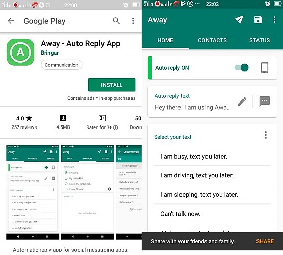 Away Auto Reply App Screenshots Away Auto Reply App Screenshots