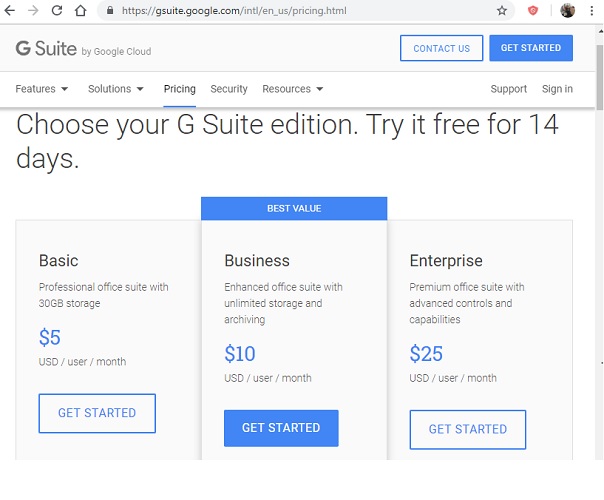 G Suite Pricing Comparison