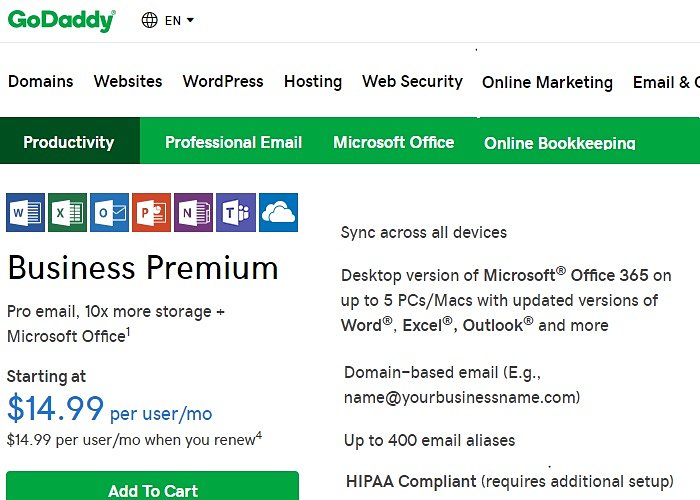 GoDaddy email hosting