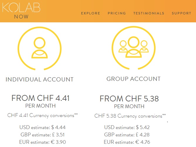 Kolab Now Pricing Comparison