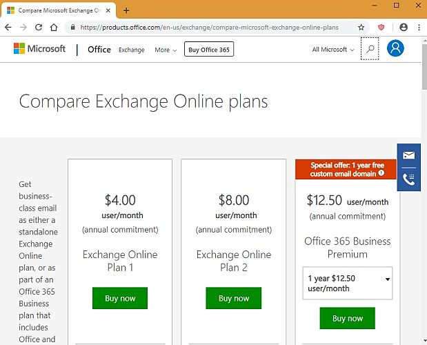 Microsoft Exchange Pricing Plans Compared