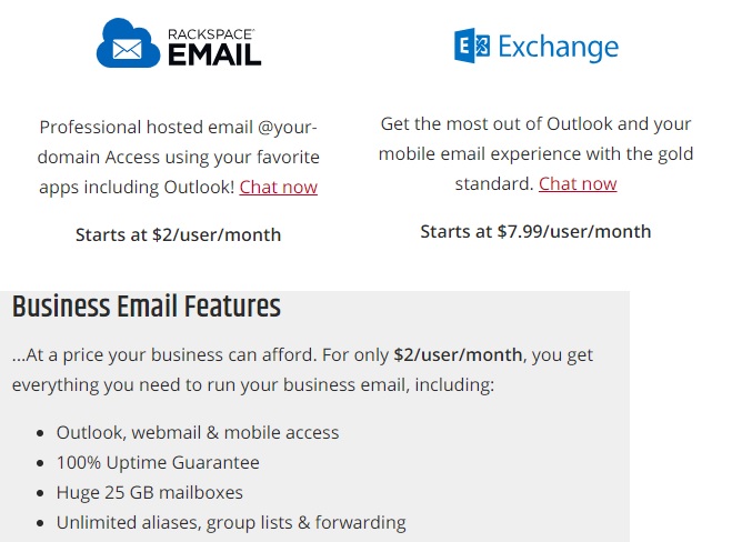 Rackspace Email Hosting Offerings