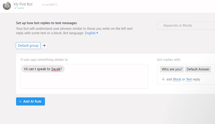 Adding AI rules on Chatfuel's bot