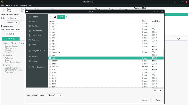Handbrake Select DVD Source
