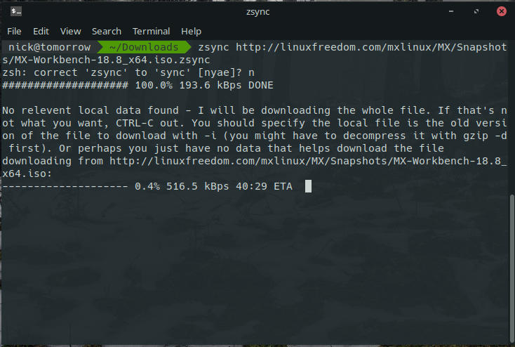 Zsync Downloading MX Linux