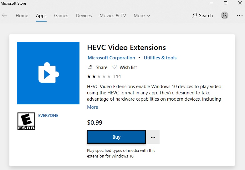 Buy HEVC Extension Photos App