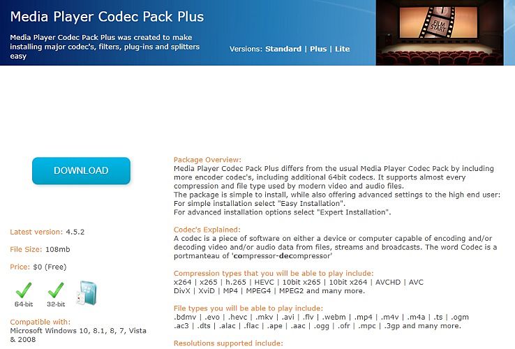 Windows Media Player Codec Pack Plus