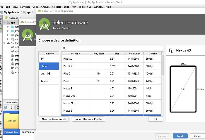 Select Hardware Emulator in Android Studio