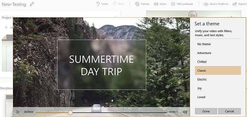 Themes Set in Photos App Video Editor
