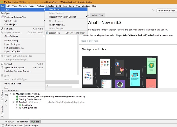 Android Studio Welcome Screen