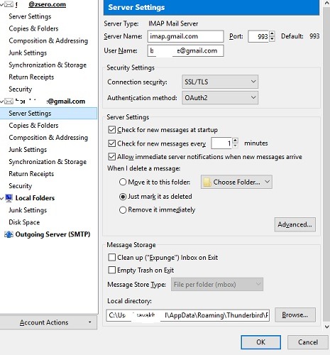 Server Settings Thunderbird