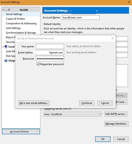 Set Up Existing Gmail Account From Account Settings in Thunderbird