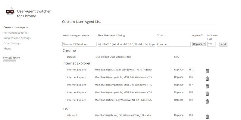 Add a new Agent String to Chrome's Switcher