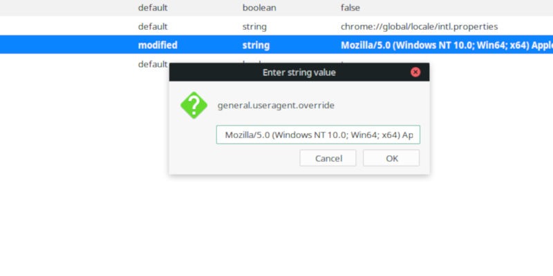 Enter your Chrome Agent String on Firefox