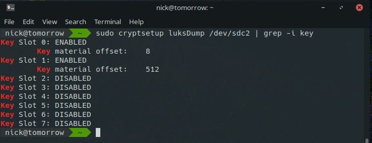 List LUKs Keys List LUKs Keys
