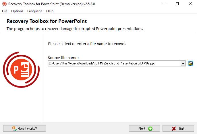 Recover Toolbox For Powerpoint Choosing File