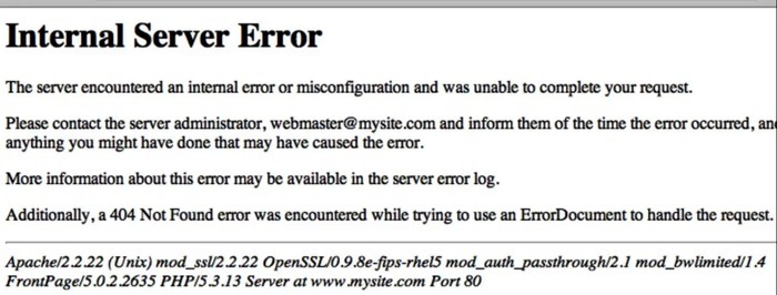 500 Internal Server Error Message