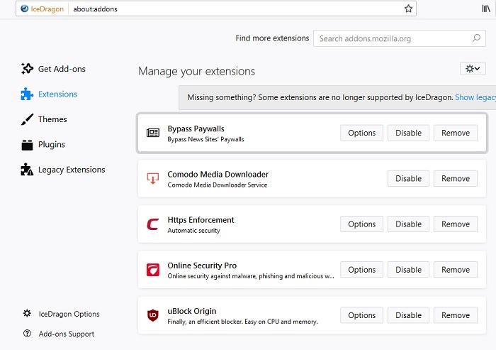 Comodo Icedragon Extensions