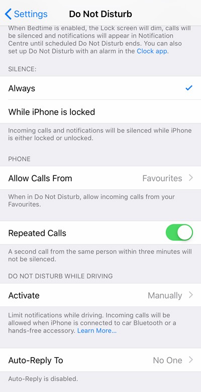 Do Not Disturb Settings