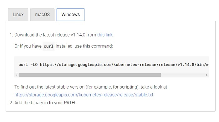 Install Kubectl Options