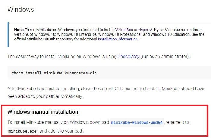 Minikube Windows Installation