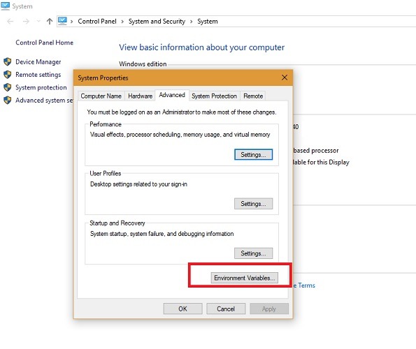 Select Environment Variables Thispc Windows10