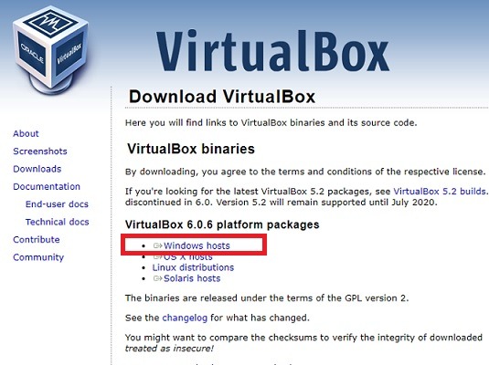 Virtualbox Windows hosts