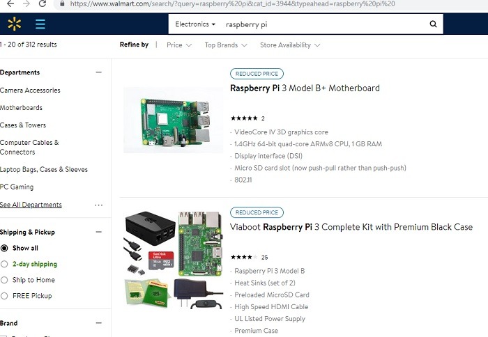Walmart Search Results Raspberry Pi