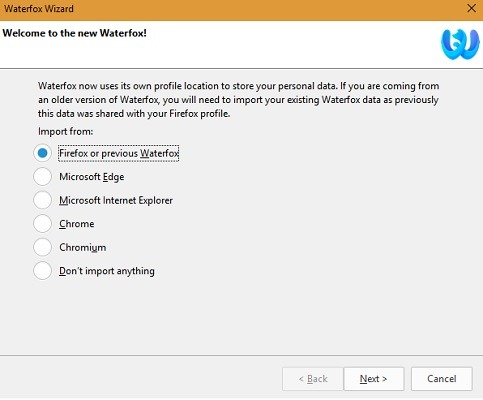 Waterfox Importing From Firefox