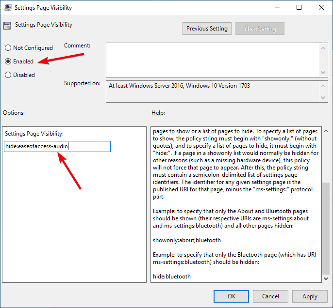 Hide Settings Page 11 Enable Policy