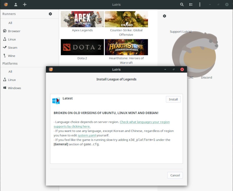 Lutris Install Wine
