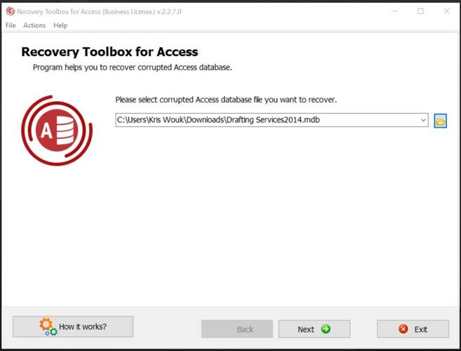 Recovery Toolbox For Access File Select Recovery Toolbox For Access File Select
