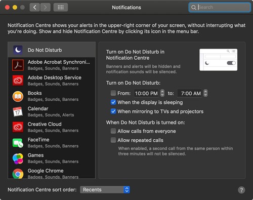 Do Not Disturb Mac Options