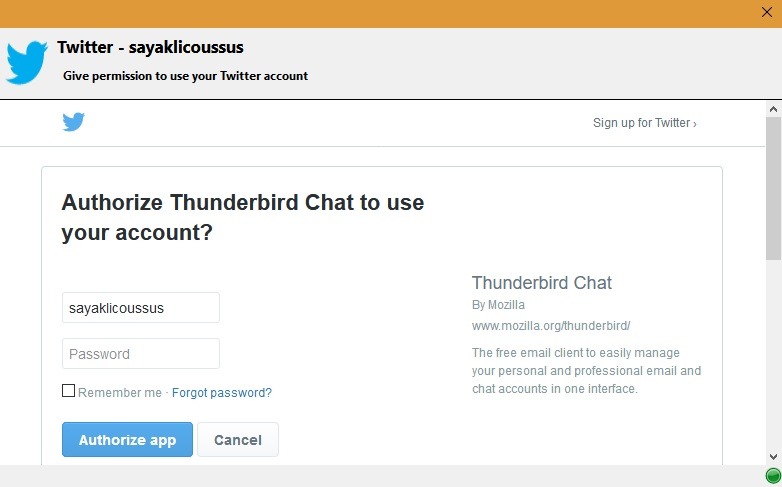 Twitter Authorization Thunderbird Chat Twitter Authorization Thunderbird Chat