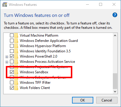 Windows Sandbox Select Windows Sandbox