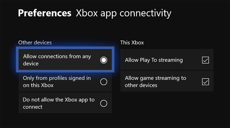 Xbox Game Streaming Settings