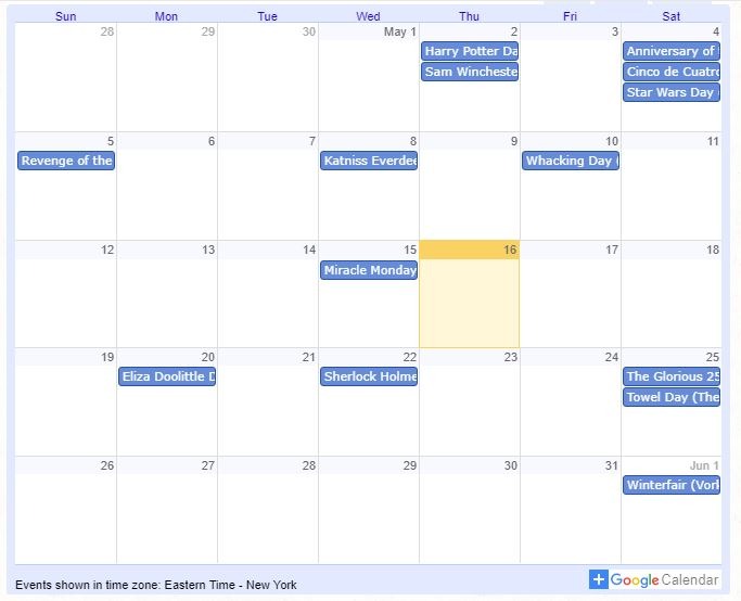 Add Google Calendars Fictional Holidays