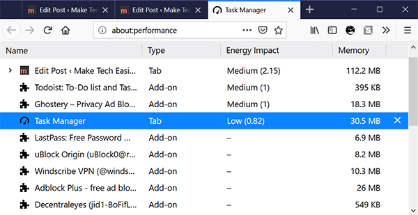 Browser Extensions Slow Firefox Task Manager