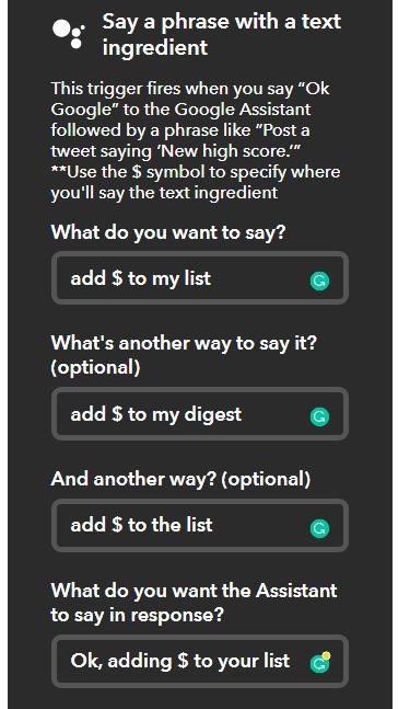 Daily Digest Google Assistant Phrases Options