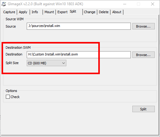 Split Install Wim File Select Destination