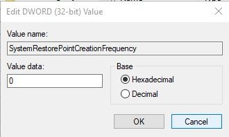 Auto Restore Point Windows Dword Value Set Auto Restore Point Windows Dword Value Set