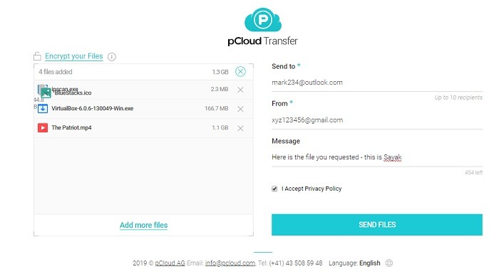 P.cloud Transfer File Sharing Modes