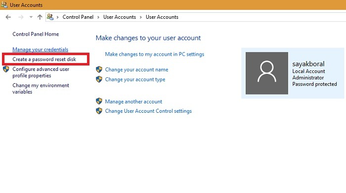 Password Reset Disk From User Accounts