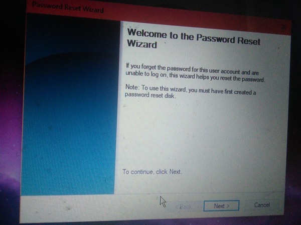 Password Reset Disk Welcome Screen Login