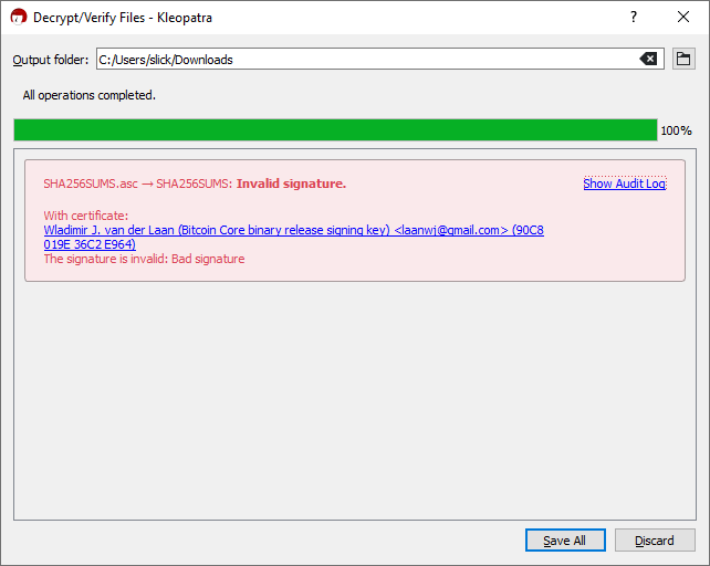Check Software Signatures Bad Signature