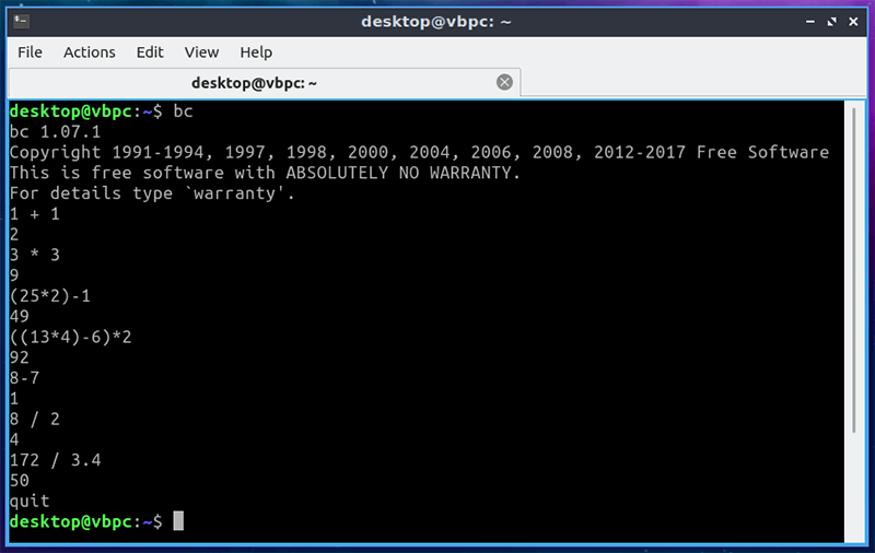 Linux Terminal Calculators Gnubc